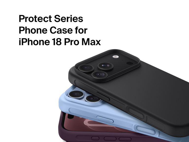 Belkin Protect Series Case for iPhone 18 shown on multiple phones with a slim protective design and raised camera edges.