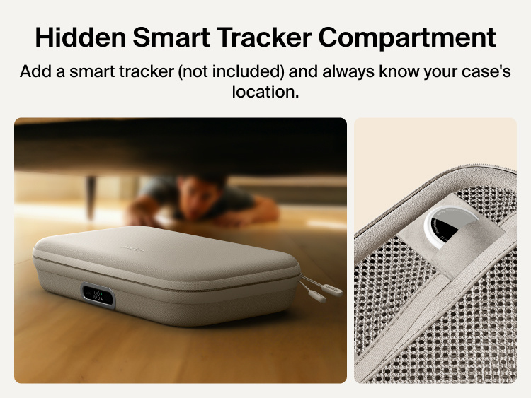 Belkin Gaming Charging Case Pro for Nintendo Switch 2 shown with hidden smart tracker compartment for adding a compatible tracker to help locate the case.