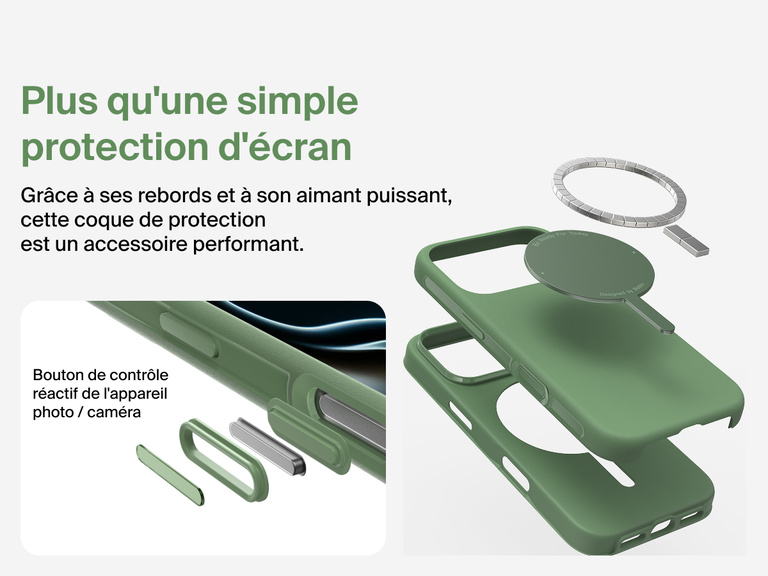 Coque de protection Belkin ScreenForce Protect Series pour iPhone 17 compatible MagSafe et Qi2 pour une fixation magn&eacute;tique s&eacute;curis&eacute;e sur les chargeurs et accessoires.