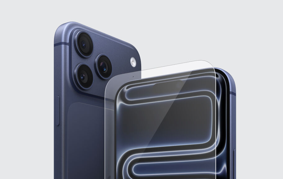 iPhone 17 with a screen protector positioned above the display to highlight full-screen protection and precise fit.