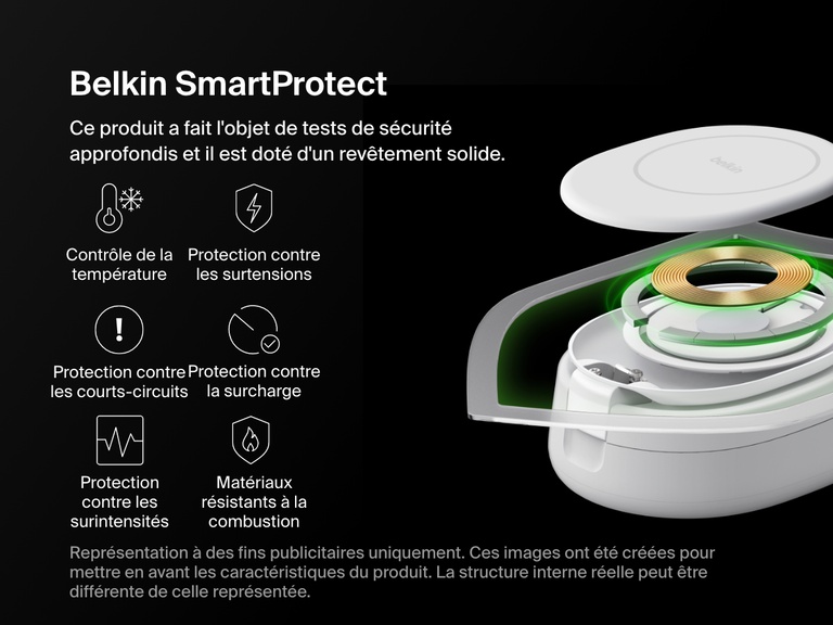 Belkin BoostCharge 2-in-1 Convertible Magnetic Charging Stand with Qi2 15W features SmartProtect safety with temperature monitoring, over-voltage protection, and fire-resistant materials.