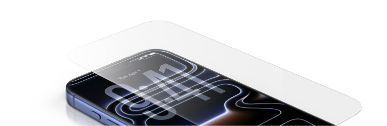 Close-up of an iPhone with a screen protector being applied, showing the time 9:41 on its display against a white background.