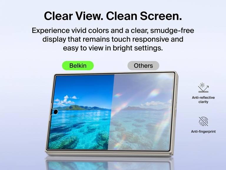 Belkin Titan SmartShield Anti-Reflective Screen Protector for Samsung Galaxy Z 8 provides crystal-clear viewing with anti-glare and anti-fingerprint protection.