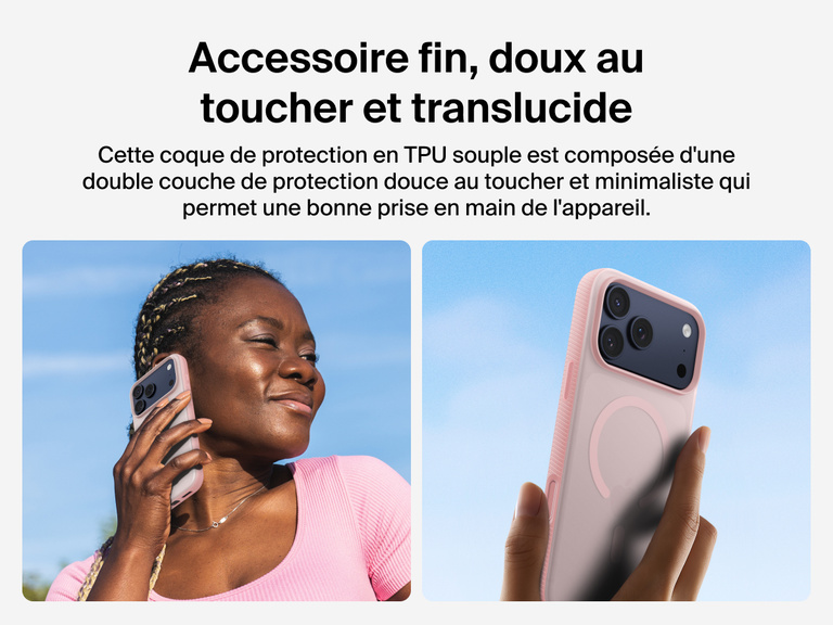 Belkin SheerForce Grip Series Case for iPhone 17 with slim translucent design and soft-touch finish for a comfortable grip.