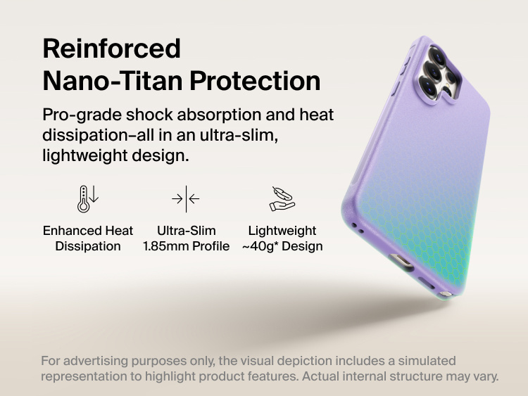Belkin SheerForce Protect Series Case for Samsung Galaxy S26 featuring reinforced Nano-Titan protection, ultra-slim 1.85 mm profile, lightweight design, and enhanced shock absorption with heat dissipation.