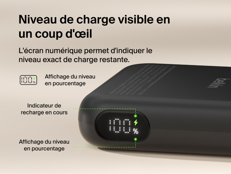 Belkin UltraCharge Pro Power Bank 10K with magnetic ring shown with accessory attachment support and an integrated kickstand for secure mounting and hands-free phone viewing.