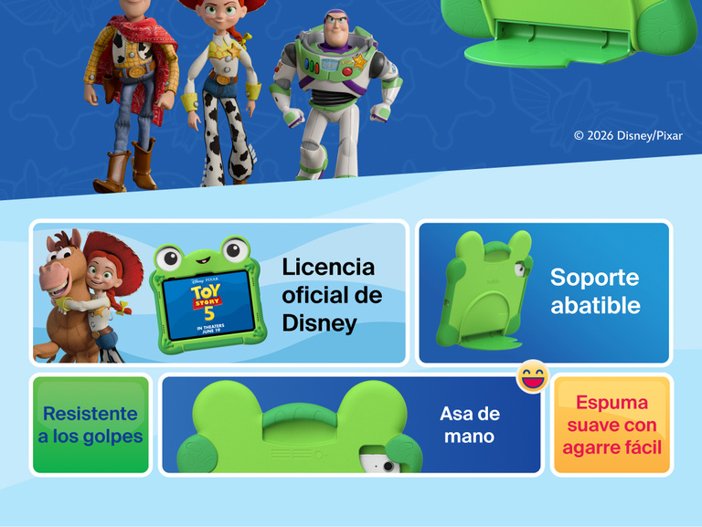 Disney Toy Story 5 Lilypad Case for iPad 10th and 11th Gen featuring Toy Story characters with callouts for official Disney licensed product integrated kickstand bump resistance built-in handle and soft foam grip