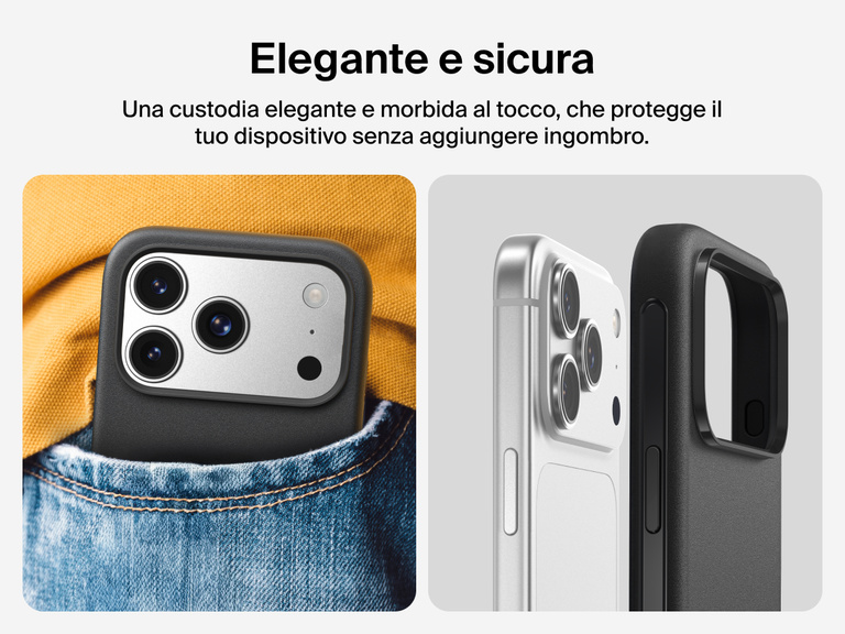 Immagine della custodia Belkin SheerForce Protect Series per iPhone 17 con pulsante touch per la fotocamera e design a strati per garantire un aggancio magnetico ottimale e una protezione durevole.