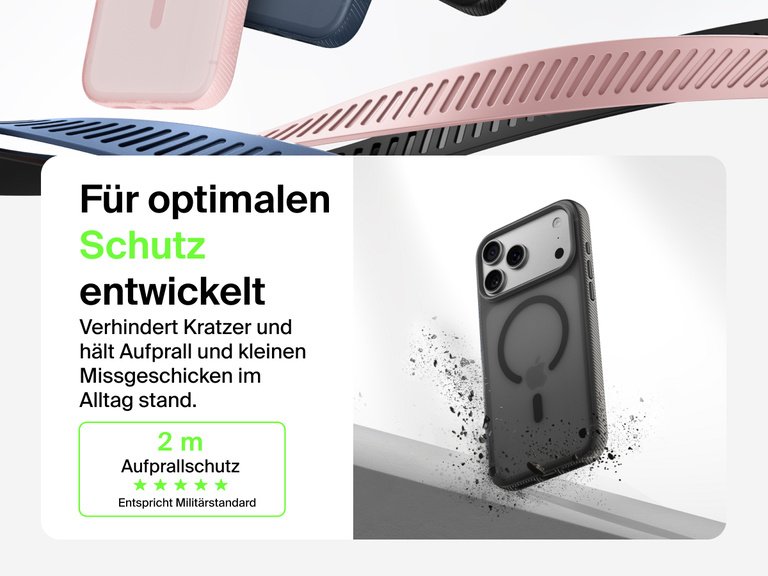 Belkin SheerForce Grip Series Case for iPhone 17 shown with textured grip and impact protection against drops.