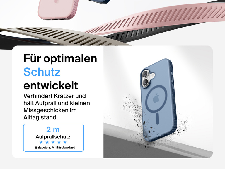 Belkin SheerForce Grip Series Case for iPhone 17 shown with textured grip and impact protection against drops.