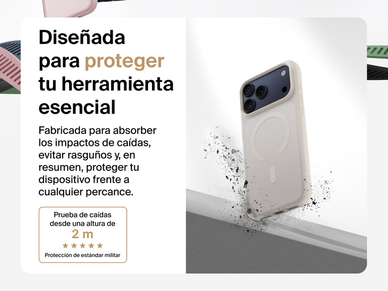 Belkin SheerForce Grip Series Case for iPhone 17 shown with textured grip and impact protection against drops.