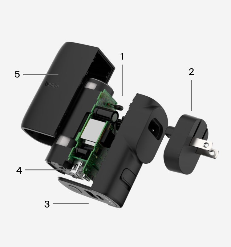elkin BoostCharge Hybrid Wall Charger 25W + Power Bank 5K, 2-in-1 Portable Charger w/ USB-C PD3.0 Port & USB-A Port - Travel-Friendly, Dual-Port Charging Device - Black | Belkin