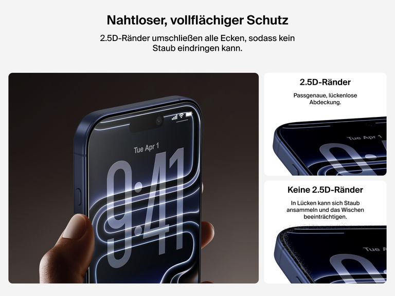 Belkin ScreenForce InvisiGlass Screen Protector with seamless 2.5D edge-to-edge coverage for a smooth, dust-free fit.