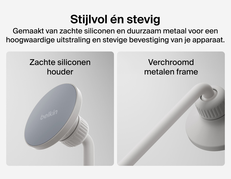 Image showing Belkin Stage Creator Kit crafted with a soft-touch silicone mount and chrome-finished metal frame, combining premium durability with a sleek, modern design.