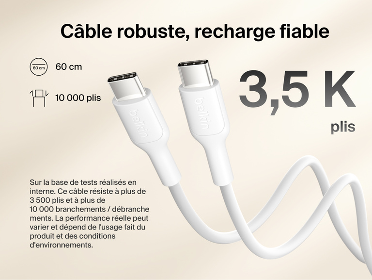Slim Magnetic Power Bank 10K with Qi2 USB-C cable detail showing durable connectors and bend resistance performance