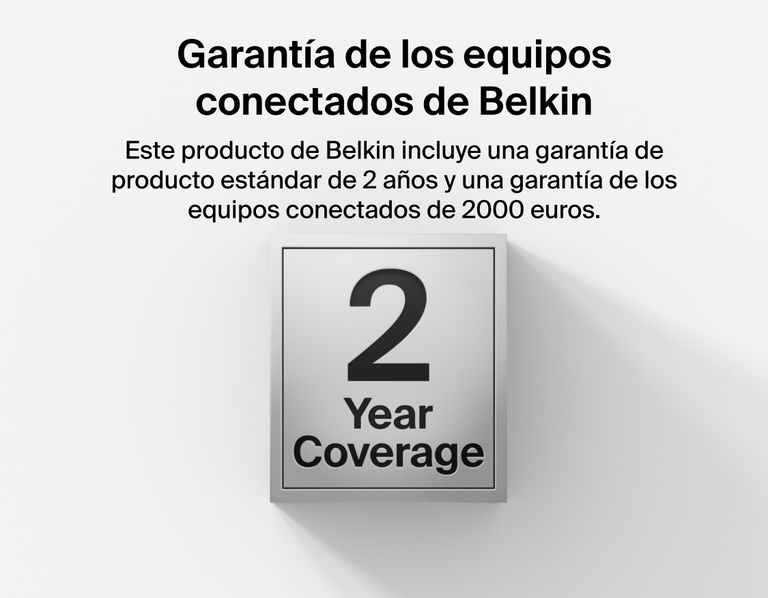 Image showing Belkin Stage Creator Kit featuring 2-year product warranty and up to $2,500 in connected equipment coverage for added protection and reliability.