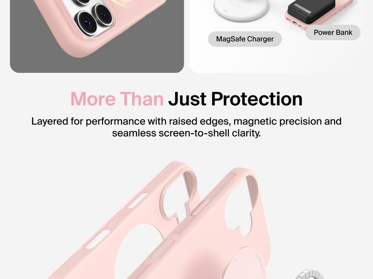Belkin ScreenForce Protect Series Case for iPhone 17 with MagSafe and Qi2 compatibility for strong magnetic attachment to chargers and accessories.