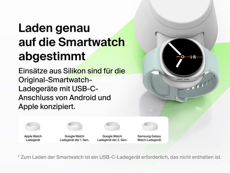 Die Belkin UltraCharge modulare Ladestation mit Qi2 25W eignet sich mit austauschbaren Eins&auml;tzen f&uuml;r USB-C-Ladeger&auml;te f&uuml;r die Apple Watch, Google Watch und Samsung Galaxy Watch.
