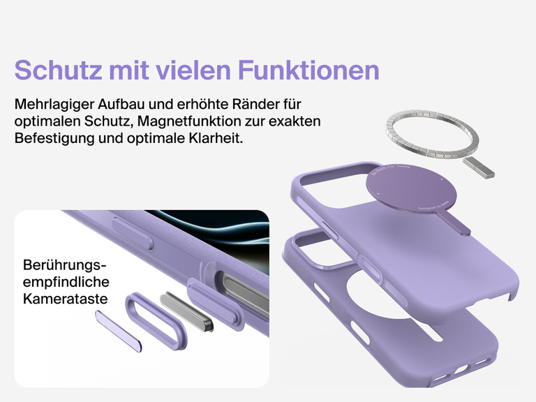 Belkin H&uuml;lle der SheerForce Protect Serie f&uuml;r iPhone 17, geeignet f&uuml;r MagSafe und Qi2 zur zuverl&auml;ssigen magnetischen Befestigung an Ladeger&auml;ten und anderem Zubeh&ouml;r.