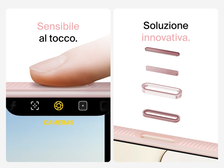 Belkin SheerForce Grip Series Case for iPhone 17 with MagSafe ring, raised edges, and floating tinted buttons for precision protection.