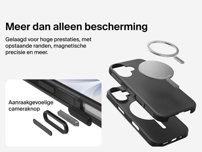 Belkin ScreenForce Protect-hoesje voor de iPhone 17, met MagSafe en Qi2-compatibiliteit voor stevige magnetische bevestiging op laders en accessoires.