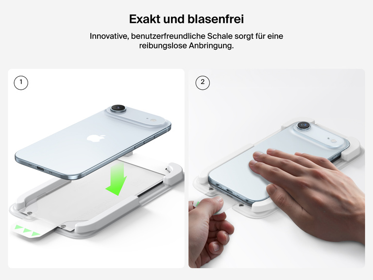 Belkin ScreenForce InvisiGlass Displayschutz erm&ouml;glicht mit der Positionierungsschale eine exakte, blasenfreie Aufbringung.