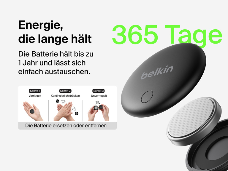 Der Belkin SureFind Spot Tracker, der an Schl&uuml;sseln befestigt ist, kann mithilfe von Siri oder Google Assistant einen Ton ausl&ouml;sen, um verlegte Gegenst&auml;nde zu orten.