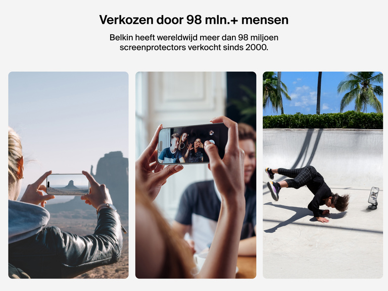 Belkin ScreenForce InvisiGlass Screen Protector trusted by over 81 million users worldwide for durable iPhone protection.