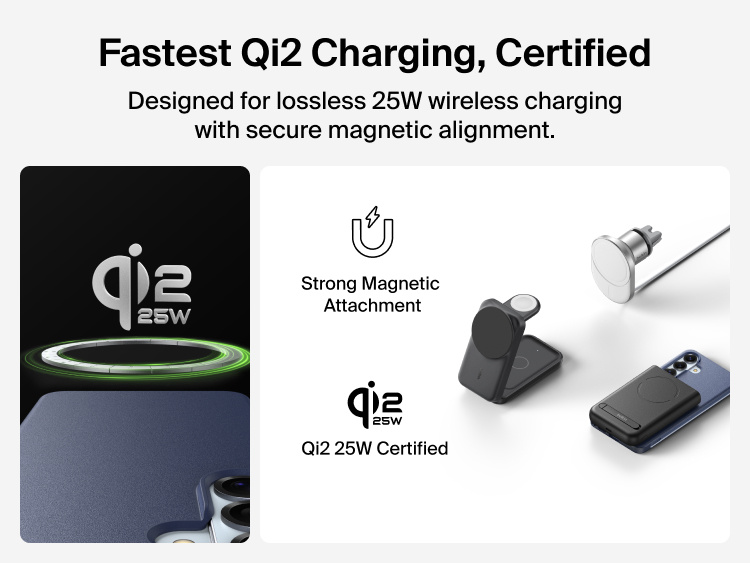 Belkin SheerForce Protect Series Case for Samsung Galaxy S26 supporting Qi2 25W certified wireless charging with strong magnetic alignment for fast, secure power delivery.