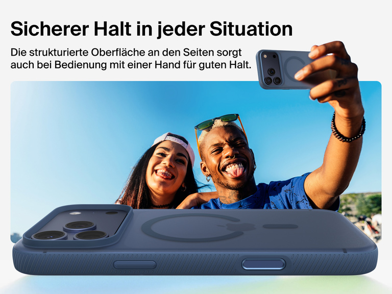 Belkin SheerForce Grip Series Case for iPhone 17 with military-grade drop protection and textured non-slip grip.