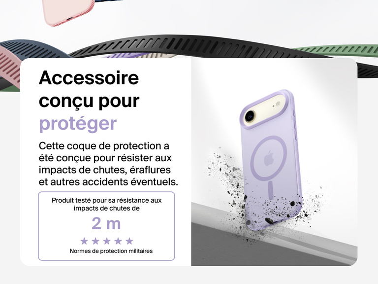 Belkin SheerForce Grip Series Case for iPhone 17 shown with textured grip and impact protection against drops.