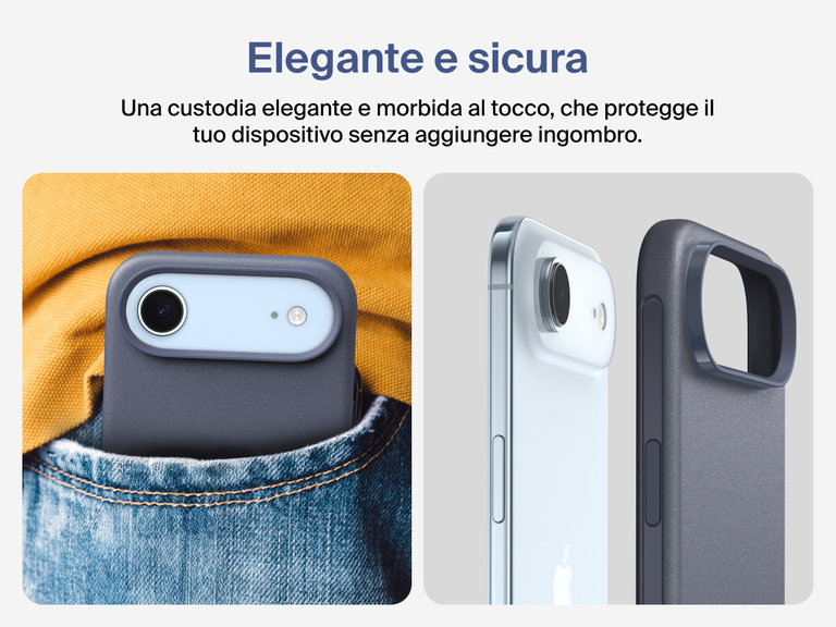 Immagine della custodia Belkin SheerForce Protect Series per iPhone 17 con pulsante touch per la fotocamera e design a strati per garantire un aggancio magnetico ottimale e una protezione durevole.