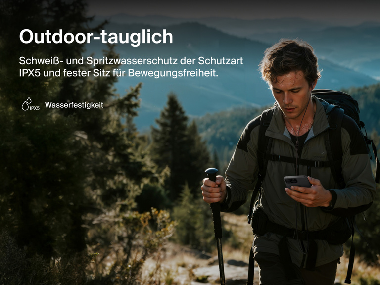 Belkin SoundForm ANC Wired Earbuds with USB-C® feature IPX5 water resistance and a secure fit for outdoor activities and active lifestyles.