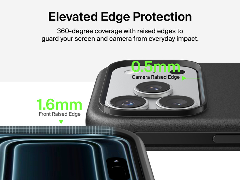Belkin ScreenForce Protect Series Case for iPhone 17 with elevated edge design and military-grade drop protection up to 13 feet.