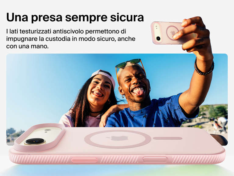 Belkin SheerForce Grip Series Case for iPhone 17 with military-grade drop protection and textured non-slip grip.