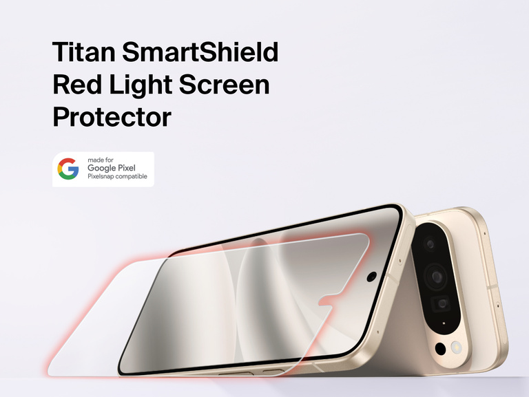 Belkin Titan SmartShield Red Light Screen Protector for Google Pixel 11 with full-screen coverage, red light technology, and anti-reflective clarity.