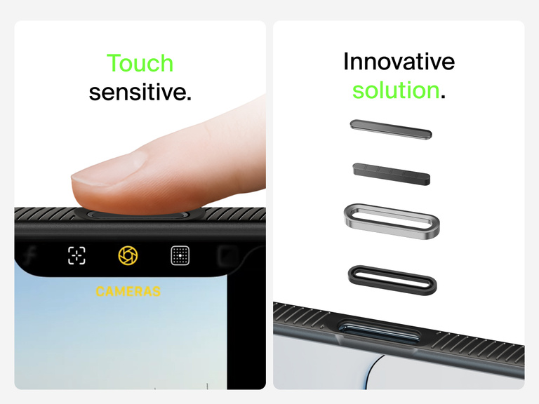 Belkin SheerForce Grip Series Case for iPhone 17 with MagSafe ring, raised edges, and floating tinted buttons for precision protection.