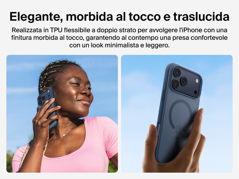 Belkin SheerForce Grip Series Case for iPhone 17 with slim translucent design and soft-touch finish for a comfortable grip.