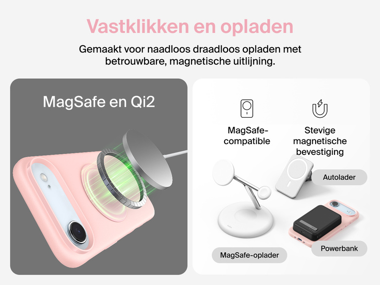 Belkin ScreenForce Protect-hoesje voor de iPhone 17, met opstaande randen ter bescherming van het scherm en de camera en dat gemaakt is ter ondersteuning van naadloos magnetisch draadloos opladen.