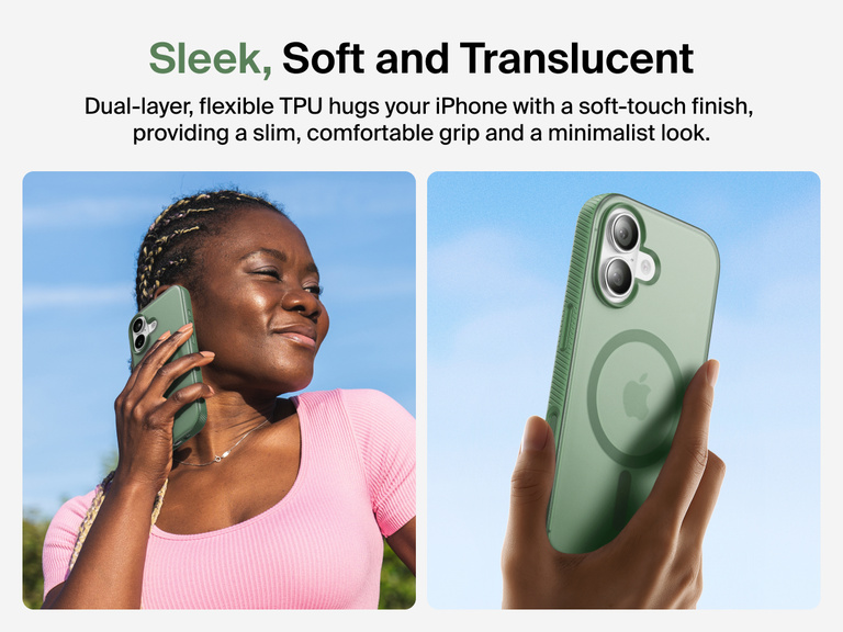 Belkin SheerForce Grip Series Case for iPhone 17 with slim translucent design and soft-touch finish for a comfortable grip.
