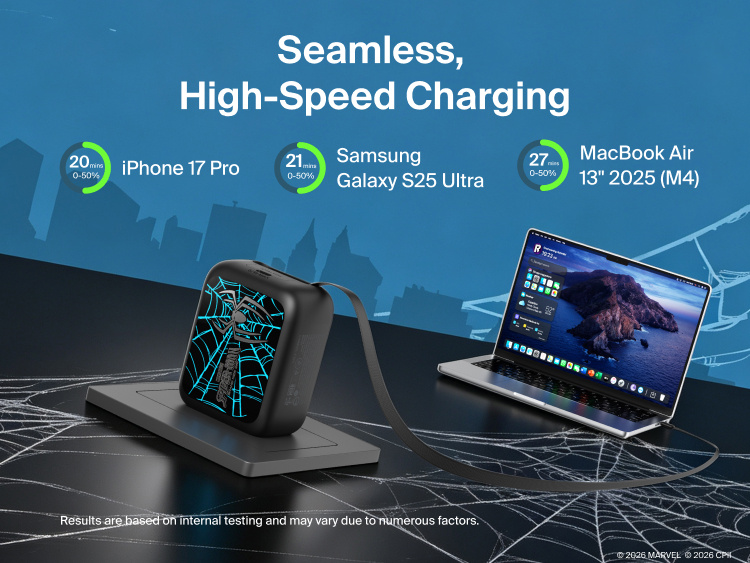 Belkin UltraCharge Retractable GaN Wall Charger 67W fast charging laptop with built-in retractable USB-C cable, delivering high-speed power for iPhone, Samsung Galaxy, and MacBook devices.