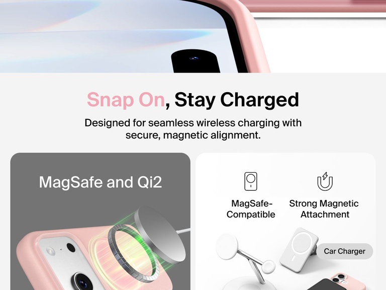 Belkin ScreenForce Protect Series Case for iPhone 17 with raised edges for screen and camera protection, designed for seamless magnetic wireless charging.