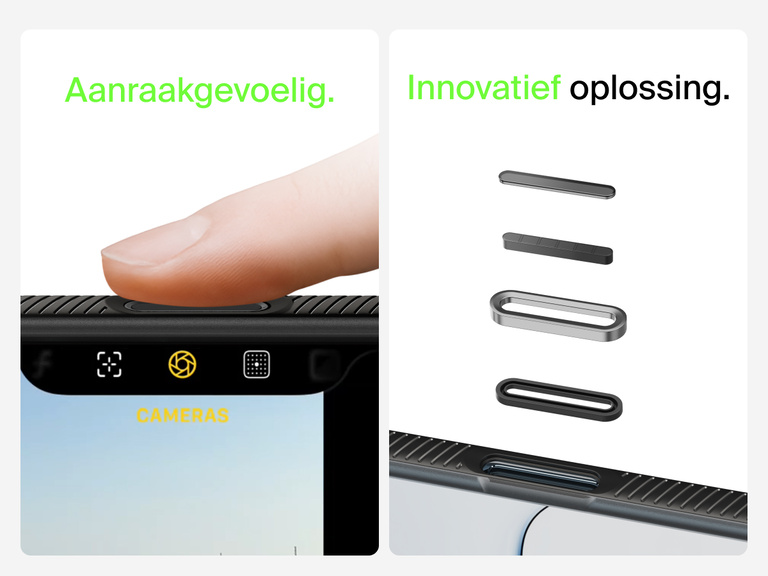 Belkin SheerForce Grip Series Case for iPhone 17 with MagSafe ring, raised edges, and floating tinted buttons for precision protection.