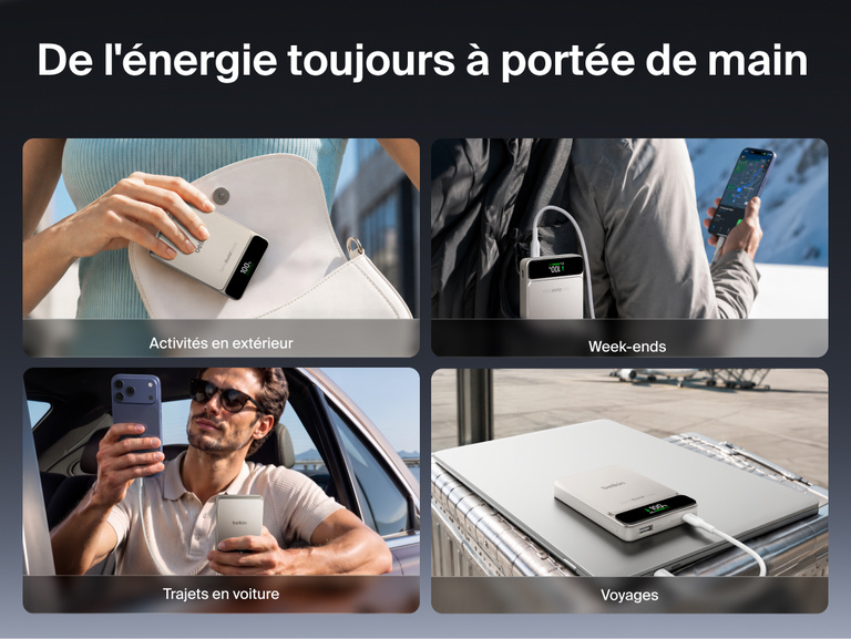 Image de laIbatterie externe Belkin&nbsp;UltraCharge&nbsp;Pro&nbsp;10K avec BoostSolid&nbsp;Cell, con&ccedil;ue pour le transport quotidien, les sorties d&rsquo;un week-end, les d&eacute;placements en ville et les voyages d&rsquo;affaires conformes aux exigences de la TSA.
