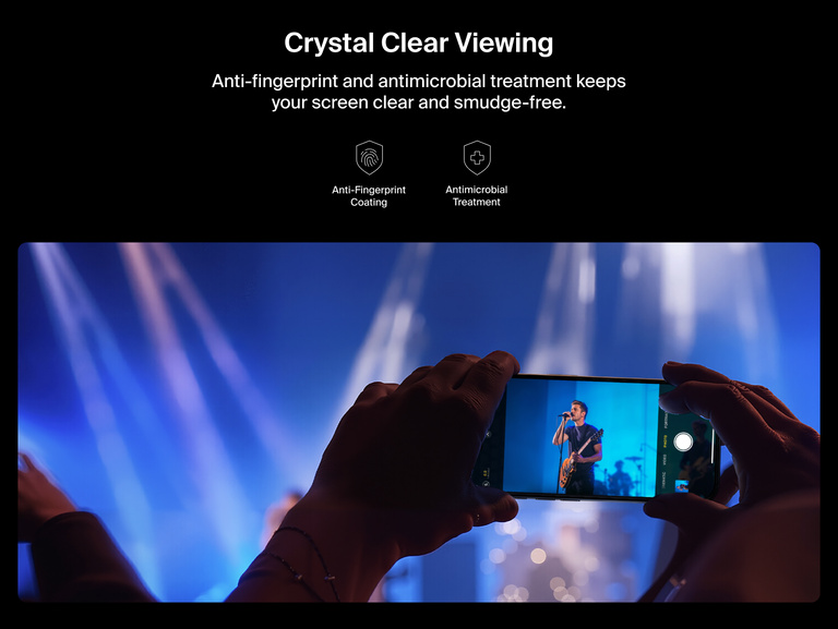 Belkin ScreenForce UltraGlass 2 Screen Protector with anti-fingerprint coating and antimicrobial treatment for crystal clear viewing.