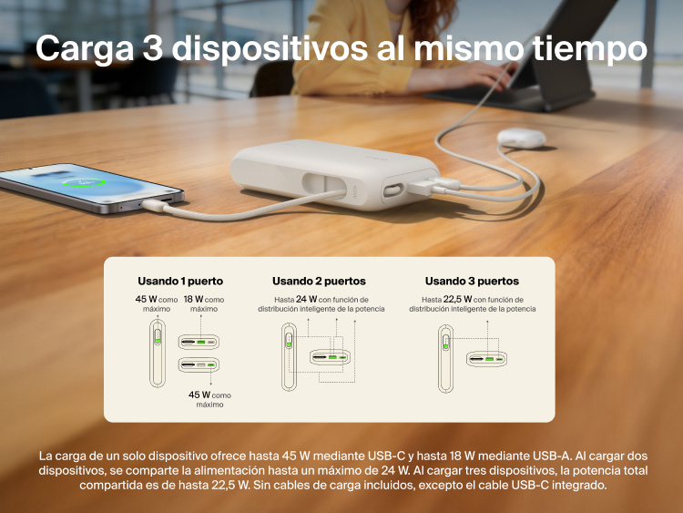 Belkin UltraCharge 10K power bank with integrated USB-C cable and digital display charging up to three devices simultaneously with smart power sharing