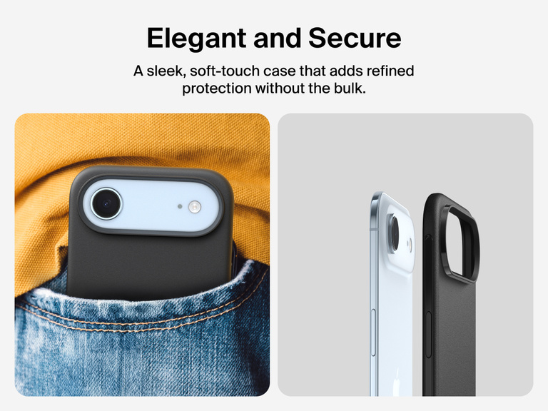 Belkin ScreenForce Protect Series Case for iPhone 17 featuring touch-sensitive camera button and layered design for magnetic precision and durable protection.