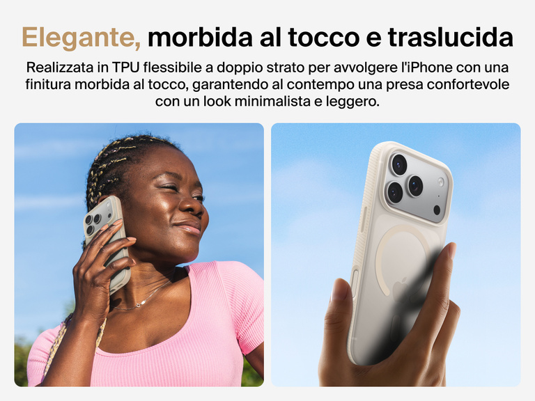 Belkin SheerForce Grip Series Case for iPhone 17 with slim translucent design and soft-touch finish for a comfortable grip.