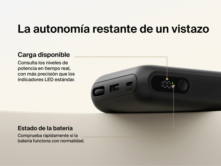 Belkin UltraCharge 20K 45W power bank with digital display showing real-time battery percentage and charging status for accurate power monitoring