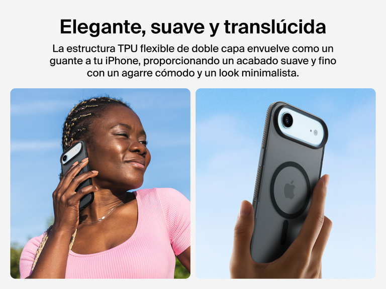 Belkin SheerForce Grip Series Case for iPhone 17 with slim translucent design and soft-touch finish for a comfortable grip.